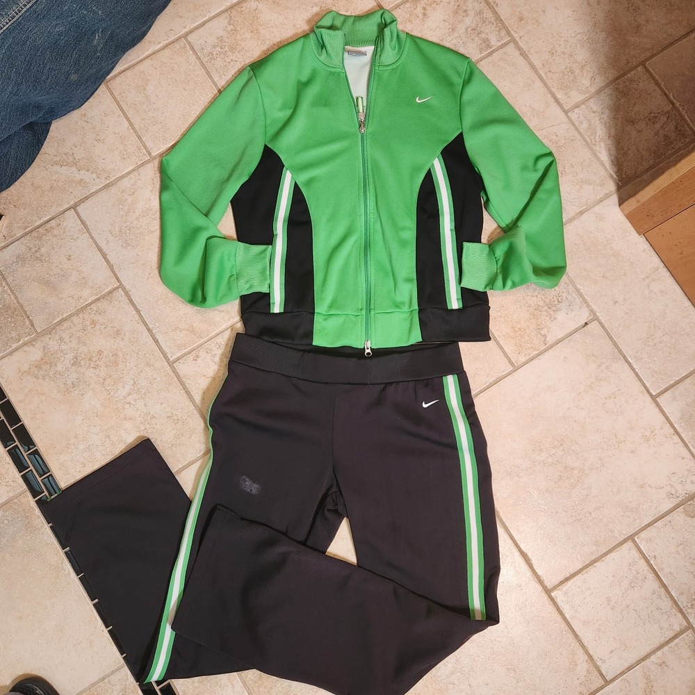 Vintage Nike Tracksuit 2pc Set Men M Pants Jacket L Green Black Unisex Y2K